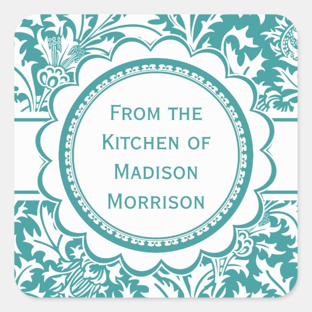 Sticker Carré Turquoise Green William Morris Canning Jar Étiquet (Devant)