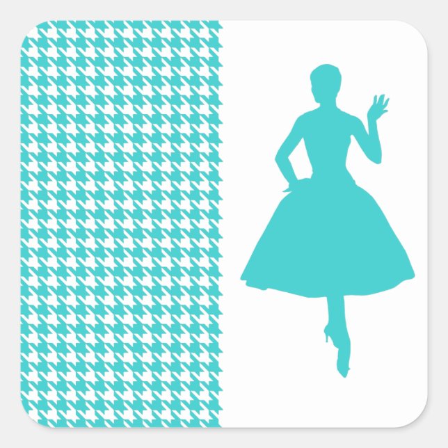 Sticker Carré Turquoise Moderne Houndstooth avec Silhouette Mode (Devant)