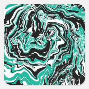 Sticker Carré Turquoise, noir et Marbre blanc Fluid Art