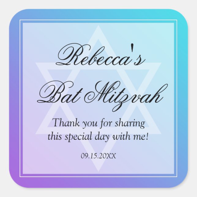 Sticker Carré Turquoise Purple Star de David Bat mitzvah Favoris (Devant)