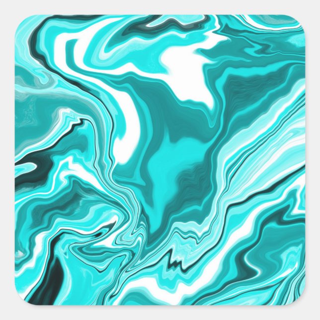 Sticker Carré Turquoise, Turquoise et Marbre blanc (Devant)