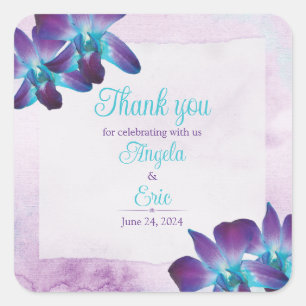 Sticker Carré Turquoise violet bleu Dendrobium Mariage orchidée