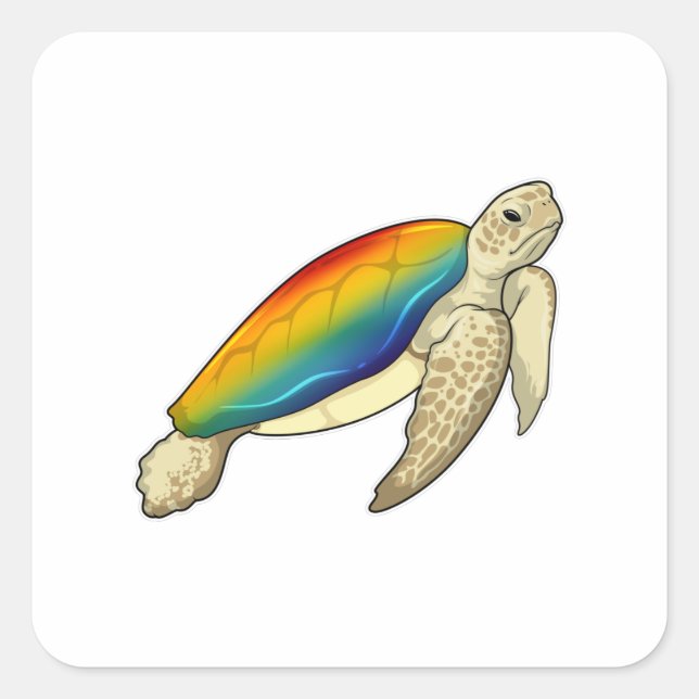 Sticker Carré Turtle Rainbow (Devant)