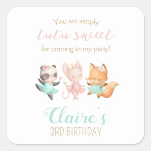 Sticker Carré Tutu Cute Ballerina fête d'anniversaire pour les a