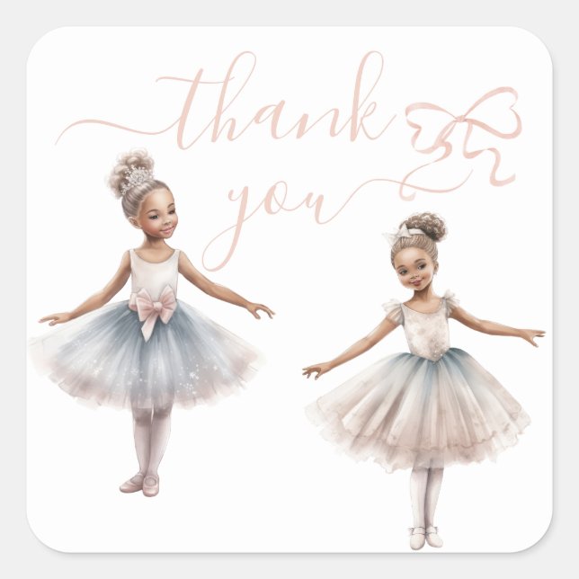 Sticker Carré Tutu Cute Elegant Ballerina Merci d'anniversaire (Devant)