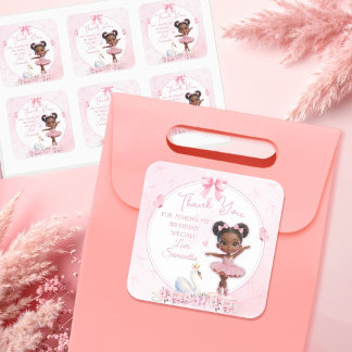 Sticker Carré Tutu Cute Pink Ballerina Birthday - Afro Princess