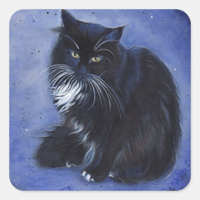 Sticker Carré Tuxedo black and white cat art by Renee Lavoie  (Devant)