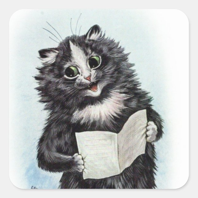 Sticker Carré Tuxedo Cat Reading Illustration par Louis Wain (Devant)