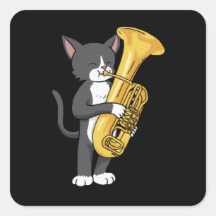 Sticker Carré Tuxedo Cat Tuba Cadeaux Femmes Hommes Marching Ban