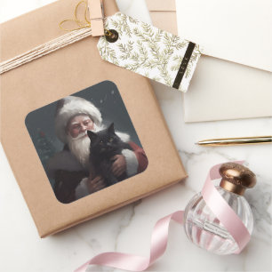 Sticker Carré Tuxedo Chat avec Noël Festif du Père Noël