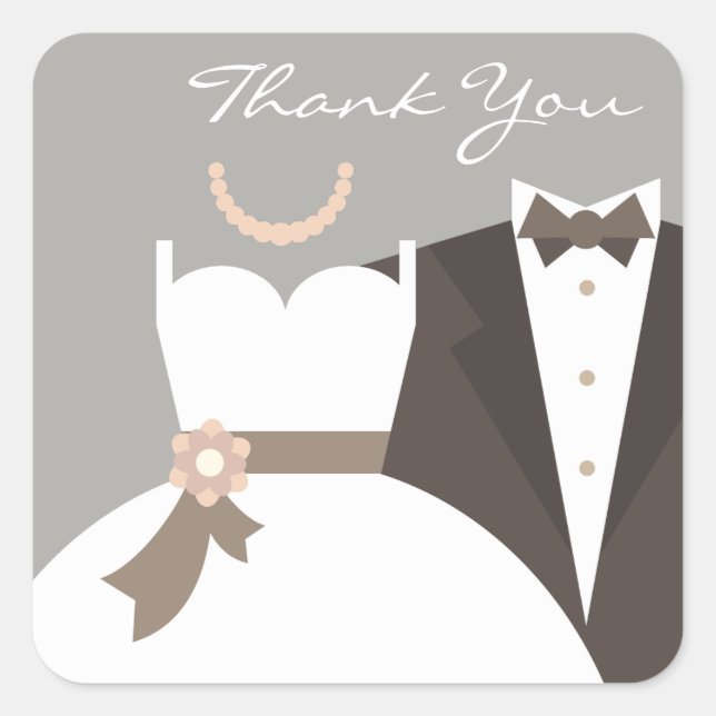 Sticker Carré Tuxedo et gown mariage merci (Devant)