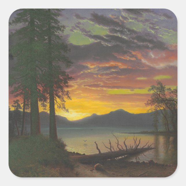 Sticker Carré Twilight, lac Tahoe, vers 1870 (huile sur toile) (Devant)