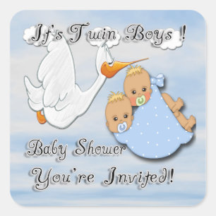 Sticker Carré Twin Boys Blonde - Baby shower de cigogne envelopp