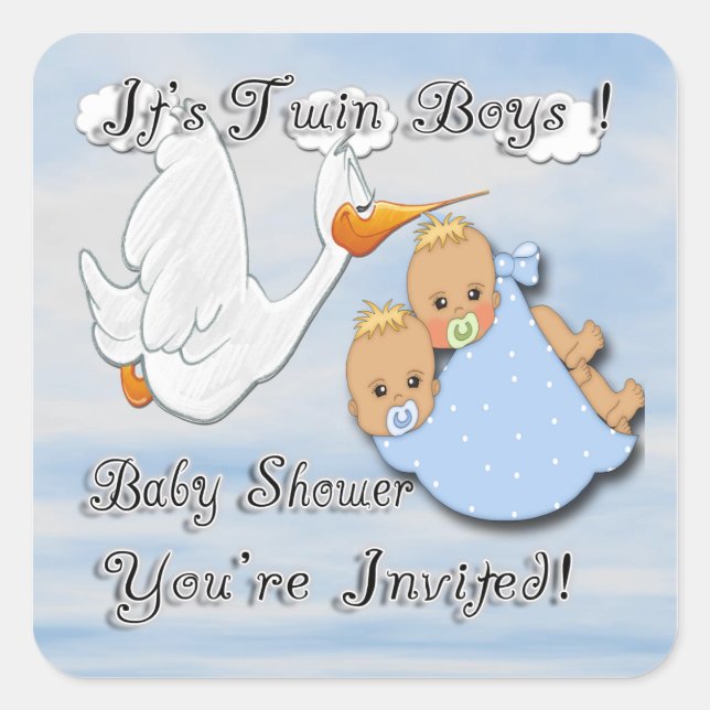 Sticker Carré Twin Boys Blonde - Baby shower de cigogne envelopp (Devant)