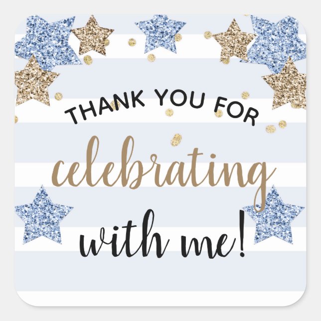 Sticker Carré Twinkle Little Star Anniversaire Garçon Bleu Or (Devant)