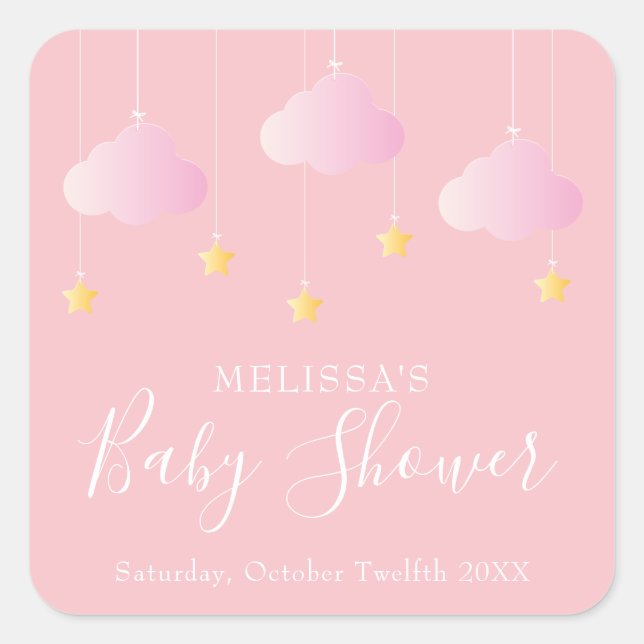 Sticker Carré Twinkle scintiller petit baby shower étoile rose (Devant)