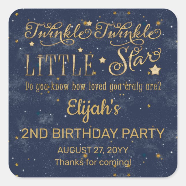 Sticker Carré Twinkle Twinkle Little Star Boy 2e fête d'annivers (Devant)