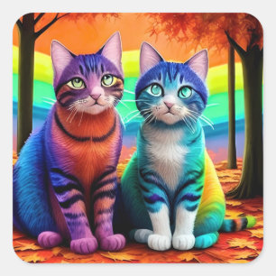 Sticker Carré Twins Of Cats Digital Artwork-56467