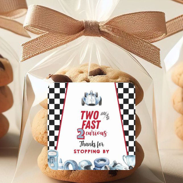 Sticker Carré Two Fast 2nd birthday Boy Racing Thank You  (Créateur téléchargé)