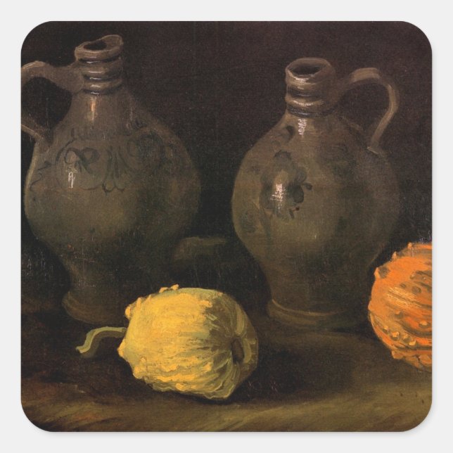 Sticker Carré Two Jars and Two Citrouilles par Vincent van Gogh (Devant)