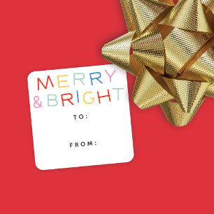 Sticker Carré Type moderne Holiday Merry & Bright Cadeaux Tags