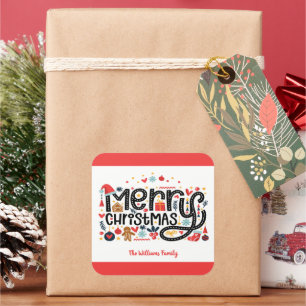Sticker Carré Typographe de Merry Christmas