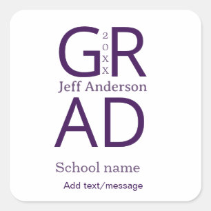 Sticker Carré Typographie de graduation moderne simple minimale