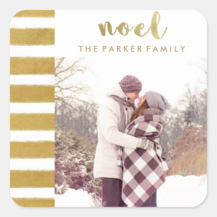 Sticker Carré Typographie de Noël d'or de Faux de Noel avec la