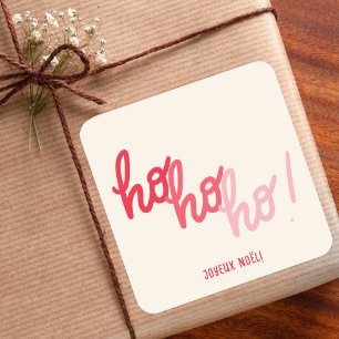 Sticker Carré Typographie drôle Hohoho Joyeux Noel Rouge Rose