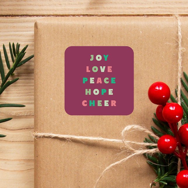 Sticker Carré Typographie moderne Joie Amour Paix Espoir Noël (Créateur téléchargé)