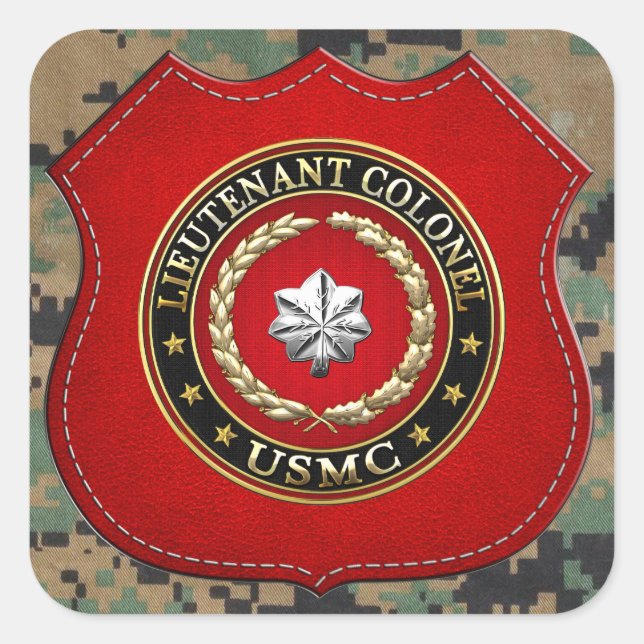 Sticker Carré U.S. Marines : Lieutenant-colonel (USMC LtCol) [3D (Devant)