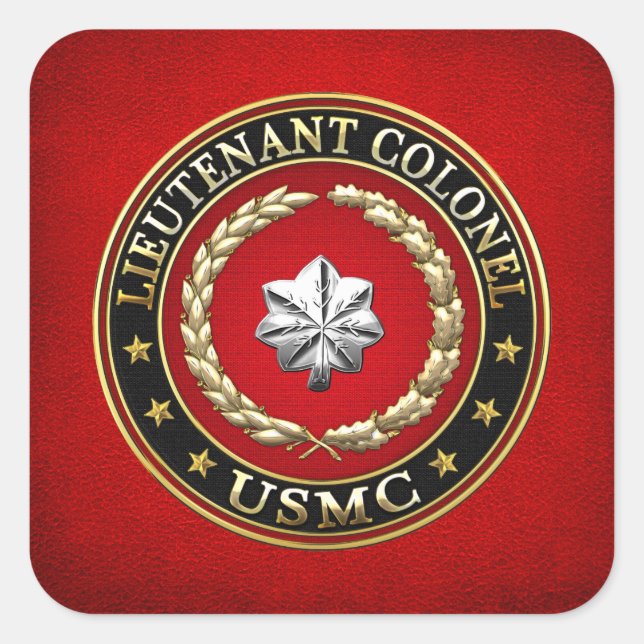 Sticker Carré U.S. Marines : Lieutenant-colonel (USMC LtCol) [3D (Devant)