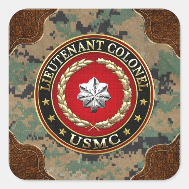 Sticker Carré U.S. Marines : Lieutenant-colonel (USMC LtCol) [3D (Devant)