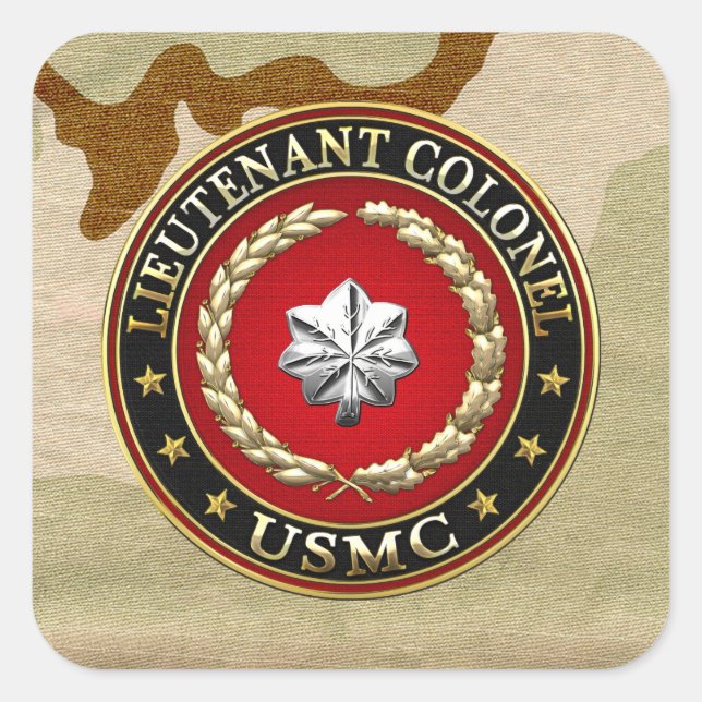 Sticker Carré U.S. Marines : Lieutenant-colonel (USMC LtCol) [3D (Devant)