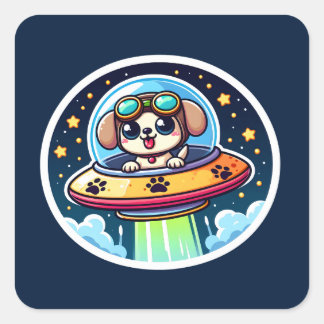 Sticker Carré UFO Funny Puppy