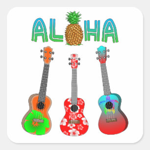 Sticker Carré Ukulele Aloha Hawaii