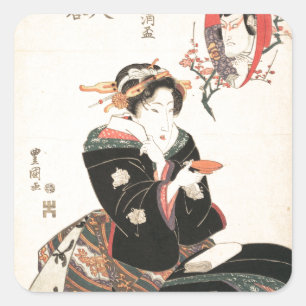 Sticker Carré Un acteur de kabuki réfléchi à la Coupe du saké