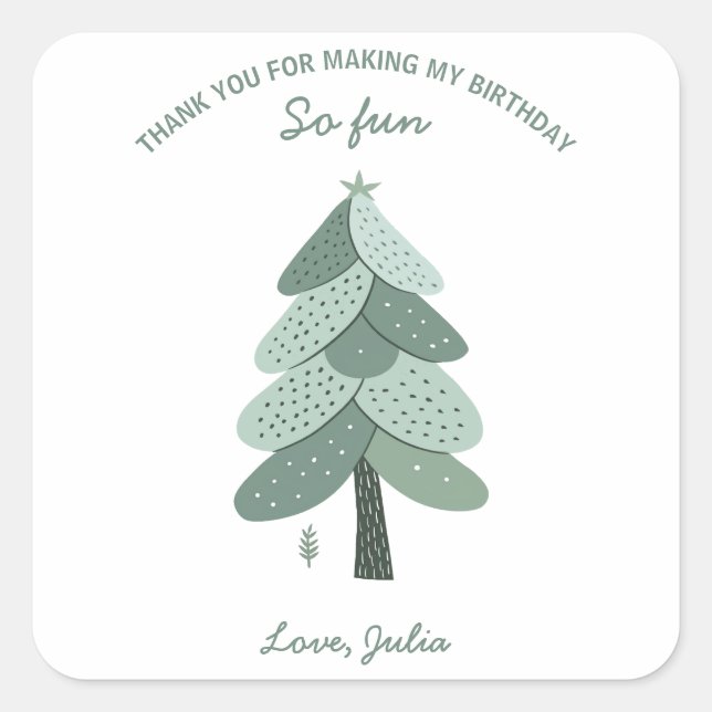 Sticker Carré Un arbre de Noël simple Anniversaire (Devant)