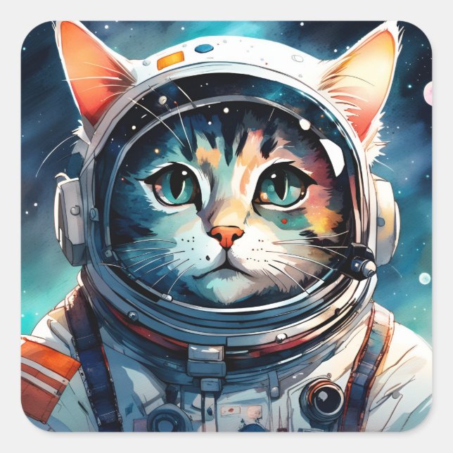 Sticker Carré Un astronaute de chat imaginaire (Devant)