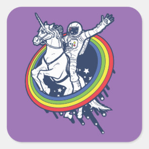 Sticker Carré Un astronaute montant une licorne par un