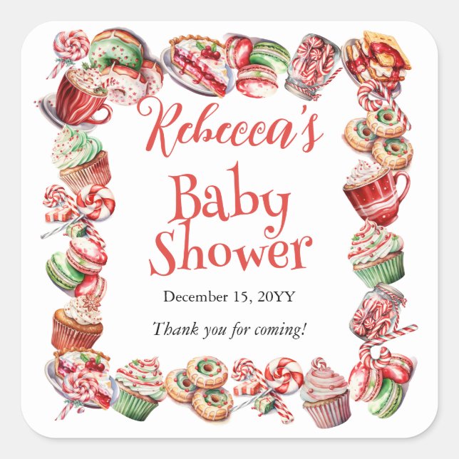 Sticker Carré Un Baby shower de cadre pour bébé doux (Devant)