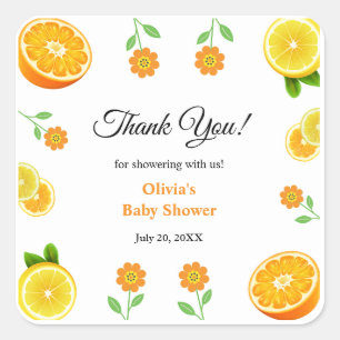 Sticker Carré Un Baby shower de Merci Citron Citrus Un Peu Cutie