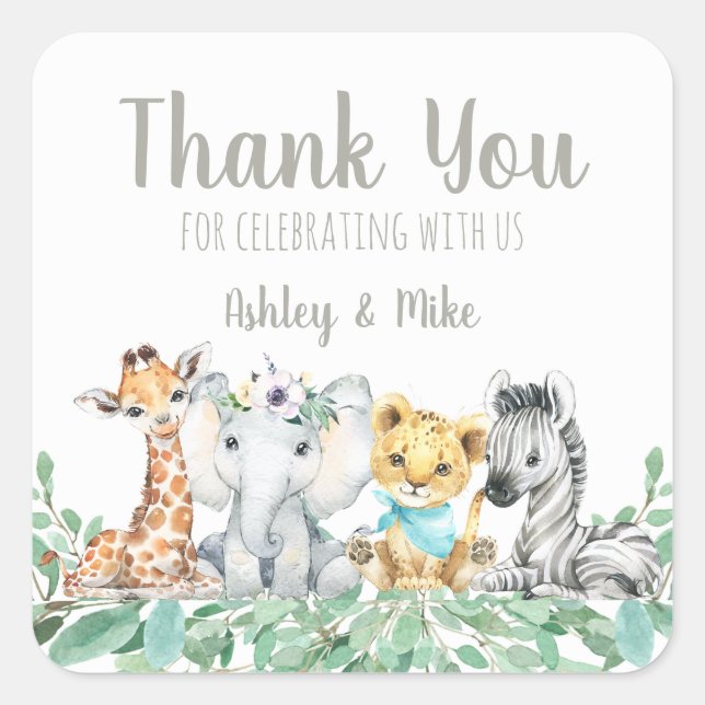 Sticker Carré Un Baby shower Safari neutre pour les hommes et le (Devant)