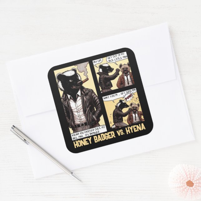 Sticker Carré Un Badger de miel sans peur combat une Hyena (Enveloppe)