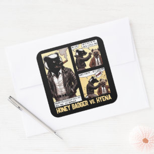 Sticker Carré Un Badger de miel sans peur combat une Hyena