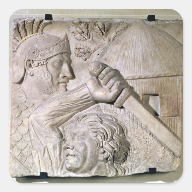 Sticker Carré Un barbare combattant un légionnaire romain (Devant)