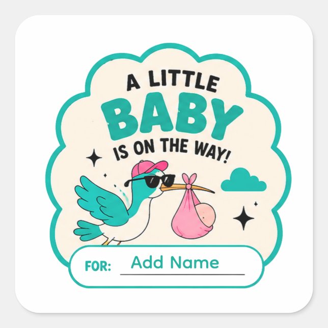 Sticker Carré 🕊️ Un bébé arrive Prénom 🕊️ (Devant)