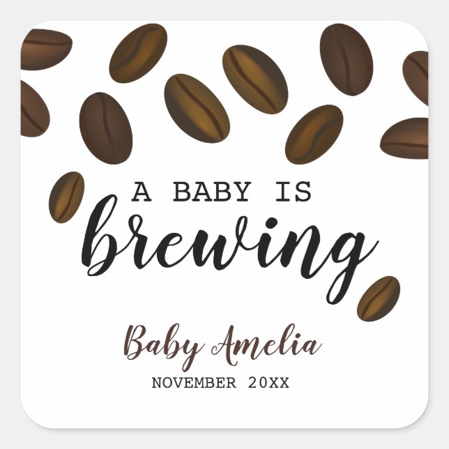 Sticker Carré Un Bébé Brasse Du Baby shower De Café (Devant)