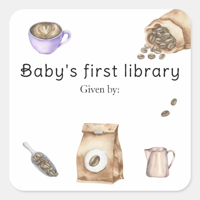 Sticker Carré Un bébé brasse du café - la première bibliothèque  (Devant)