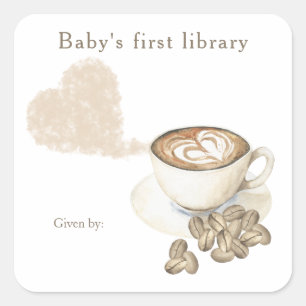 Sticker Carré Un bébé brasse du café - la première bibliothèque 